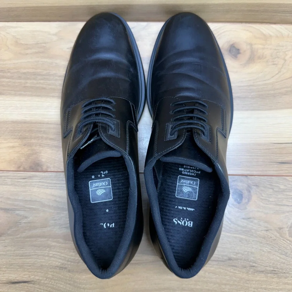 HUGO BOSS Black Leather Oxfords‎ Mens US 9 UK 8 Black Leather Slip On Stretch